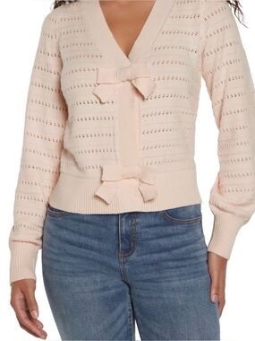 Express Light Pink Bow-Front V-Neck Sweater Cardigan